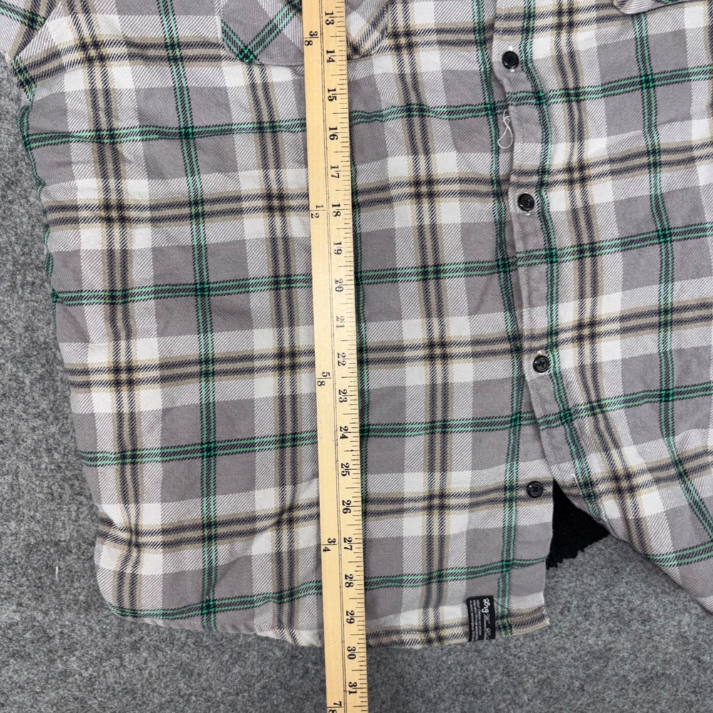 LRG Flannel Shirt Jacket Mens 3XL Grey Green Plaid Sherpa Lined Button Up Heavy - Picture 8 of 11